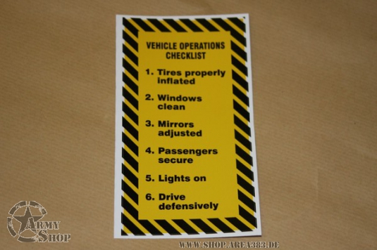 Aufleber VEHICLE OPERATIONS CHECKLIST