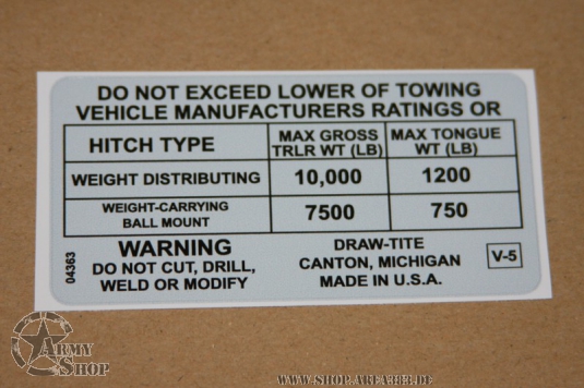 autocollant 6007050- Load Rating Information