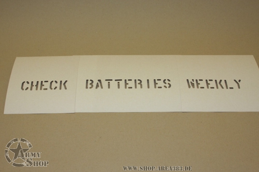 Schriftschablone Check Batteries Weekly 1