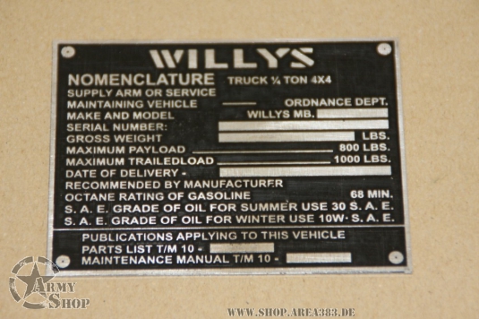 Plate Willys Jeep