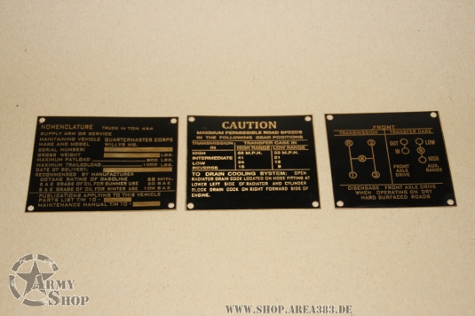 PLATES DATA WILLYS Messing Frühe Ausführung