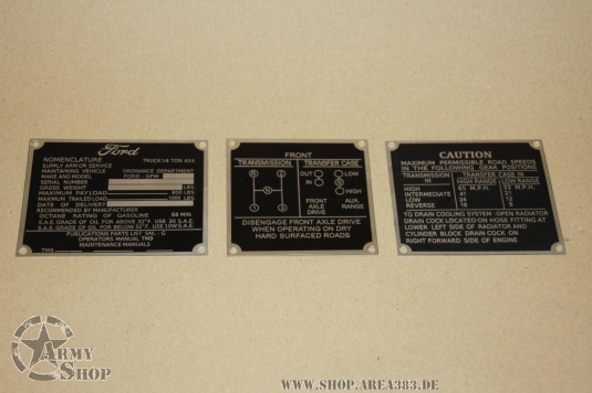 PLATES DATA Ford ( Set ) 3 Stück Zink