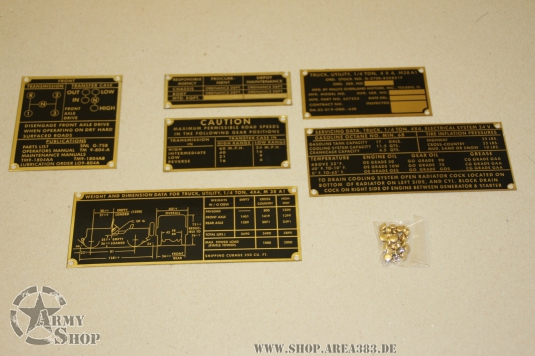 M38 A1 Data Plate Set Messing