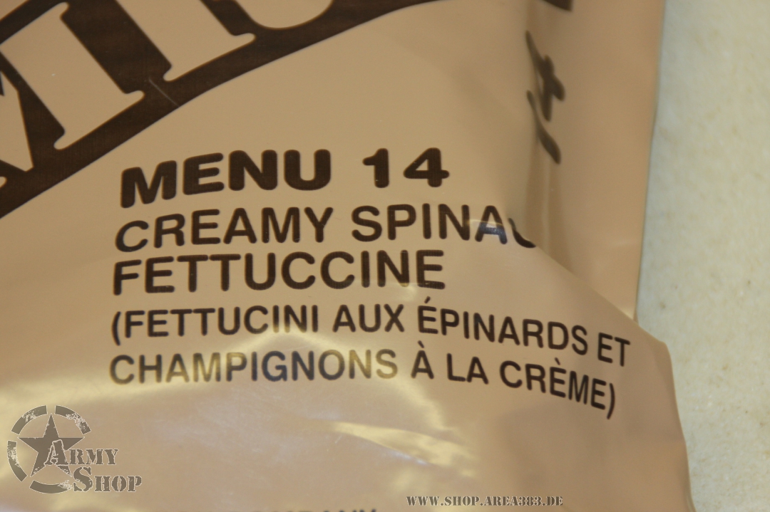 MRE Menu 14 MRE Creamy Spinach Fettuccine