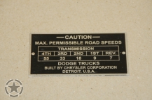 Data Plate Dodge WC MAX Road Speeds, 4x4