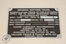GMC CCKW 352 NOMENCLATURE DATA PLATE