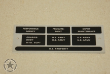 Data Plate M416 U.S. Military Property