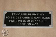 DATA PLATE Tank and Plumbing 115 mm x 45 mm US