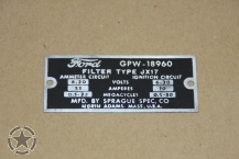 Data Plate Radio Filterette  (Ford GPW)