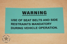 Warning Use of seat Belts 115 mm x 57 mm