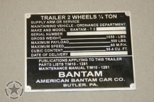 Typenschild Trailer 1/4 Ton Bantam