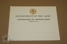 Certificate of Appreciation US Army