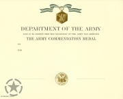 US Army Commendation Medal 254mmx204mm certificat