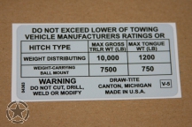 Decal 6007050- Load Rating Information
