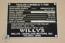 Typenschild Trailer 1/4 Ton Willys